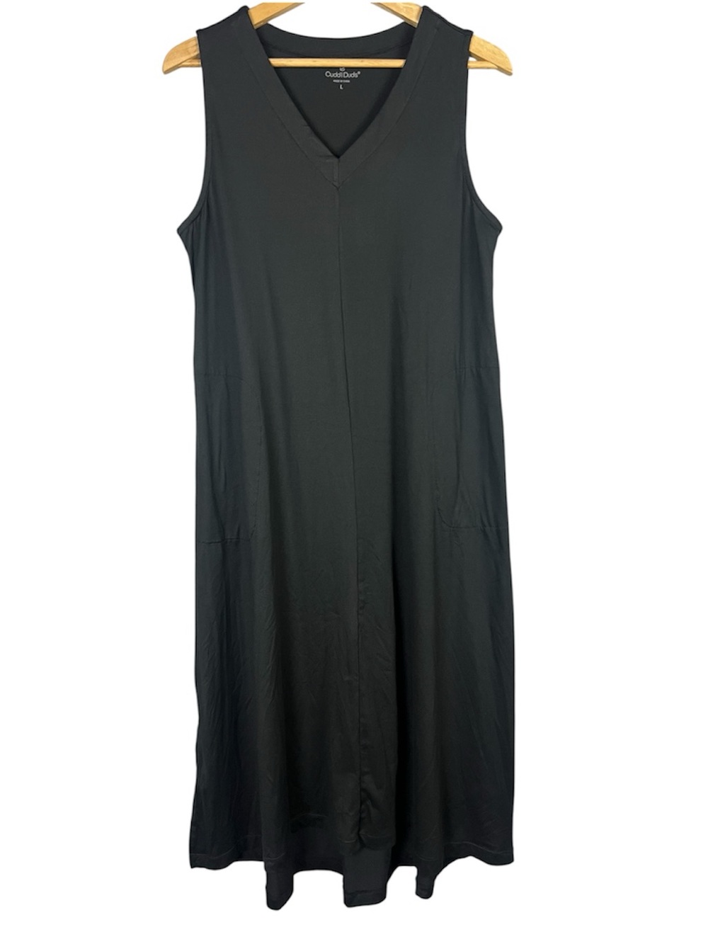 Cuddl Duds Black Flexwear V-Neck Sleeveless Maxi Dress with Pockets Size L